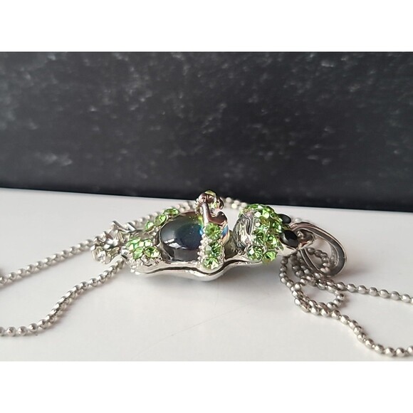 Silver Tone Adjustable Rhinestone Frog Pendant Necklace Vintage READ Description - Picture 4 of 10